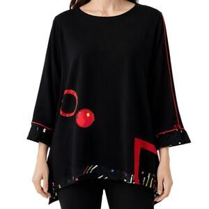 Moonlight by Y & S Sz XL Black Red Wearable Art to Wear Blouse Shirt Top Artsy